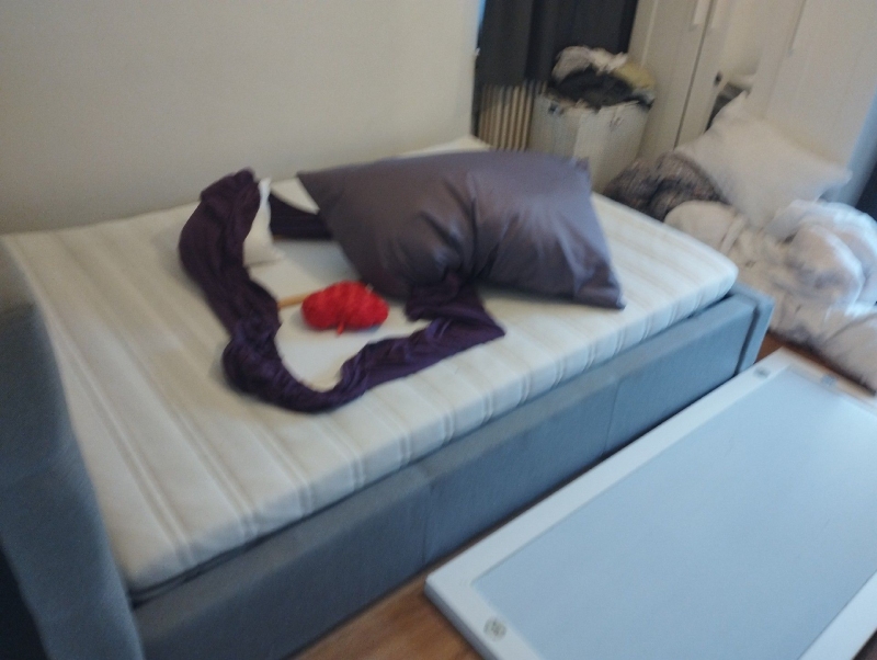 In einem Schlafzimmer in Bottmingen deutet die freigelegte Matratze auf moegliche Bettwanzen hin, wodurch der Einsatz eines Kammerjaegers notwendig werden kann.