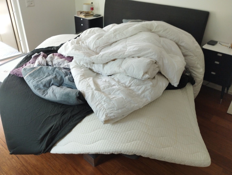 In einem Schlafzimmer in Bretzwil deutet die unruhige Bettgestaltung auf moegliche Bettwanzen hin, weshalb ein Kammerjaeger zur Abklaerung noetig sein koennte.