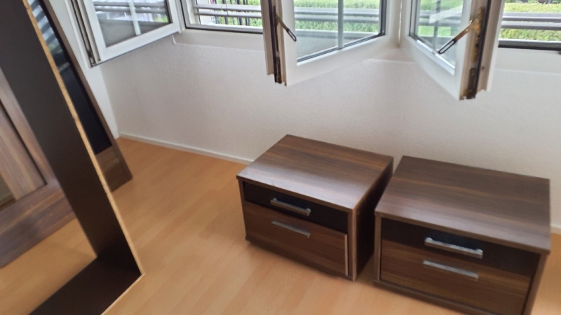 In Therwil zeigt das Bild ein Schlafzimmer mit Möbeln, in dem Anzeichen von Bettwanzenbefall vorhanden sein könnten. Ein Kammerjäger könnte hier eine Bekämpfung vornehmen.