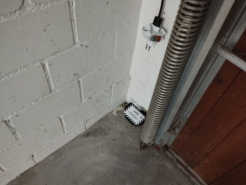 In einer Garagenecke in Nenzlingen weist die platzierte Falle auf moeglichen Maeusebefall hin, dessen sichere Kontrolle ein Kammerjaeger uebernehmen sollte.