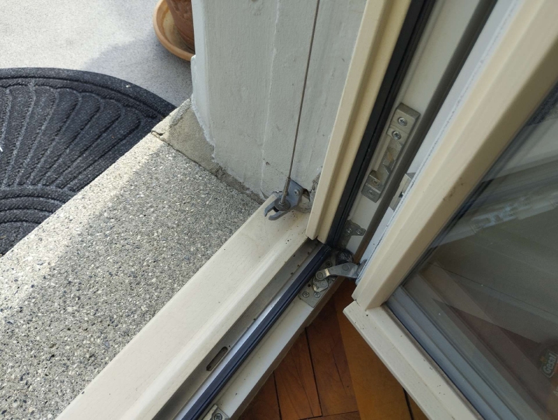 Am unteren Tuerrahmen in Kilchberg bewegen sich mehrere Ameisen entlang einer schmalen Fuge, was den Einsatz eines Kammerjaeger notwendig macht.