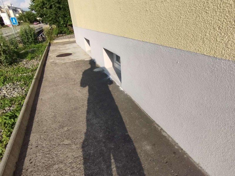 Entlang der Hauswand in Maisprach deutet die helle Spur unter dem Kellerfenster auf rege Ameisenaktivitaet hin, was den Einsatz eines Kammerjaeger notwendig macht.